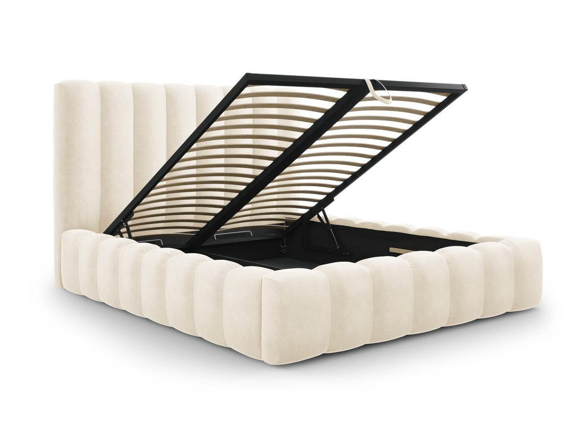 Kelp Bett mit Stauraum und Headboard 200cm in Light Beige-Bluvel präsentiert im Onlineshop von KAQTU Design AG. Bett ist von Micadoni