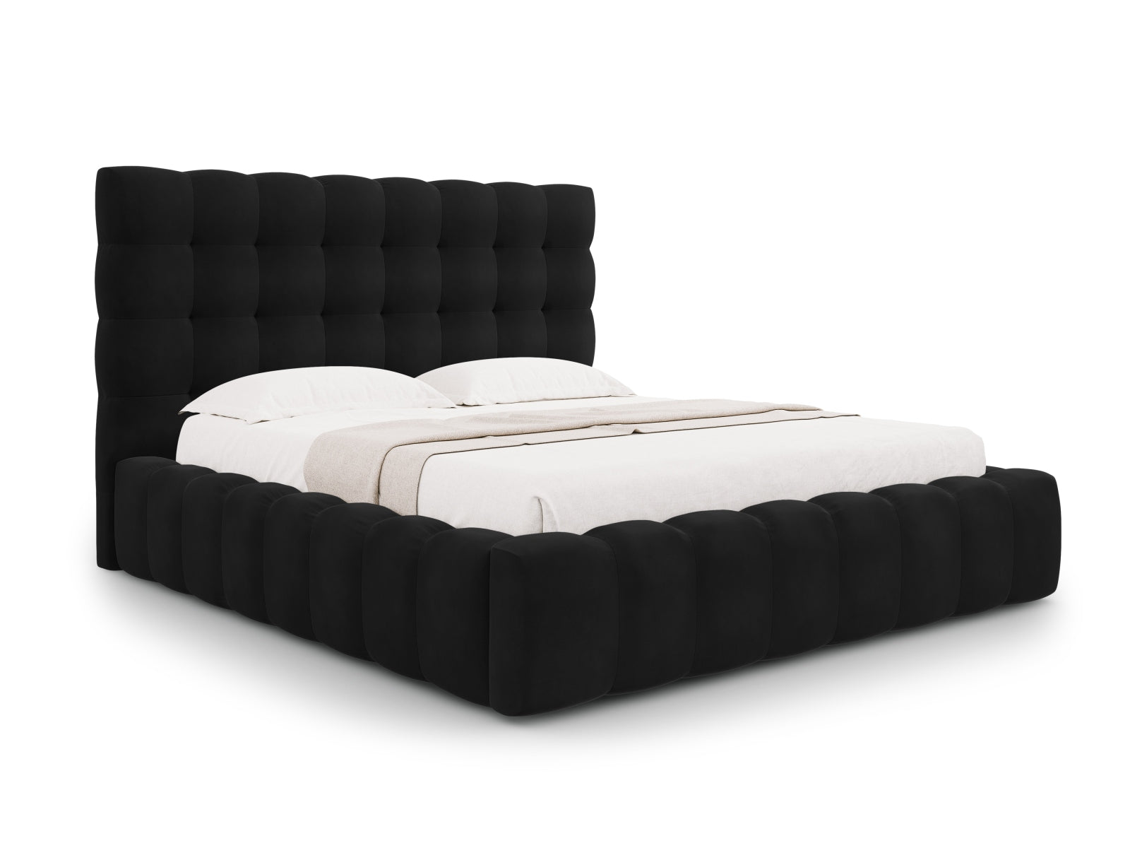 Mamaia Velour Bett mit Stauraum und Headboard  225cm in Black/Schwarz präsentiert im Onlineshop von KAQTU Design AG. Bett ist von Micadoni