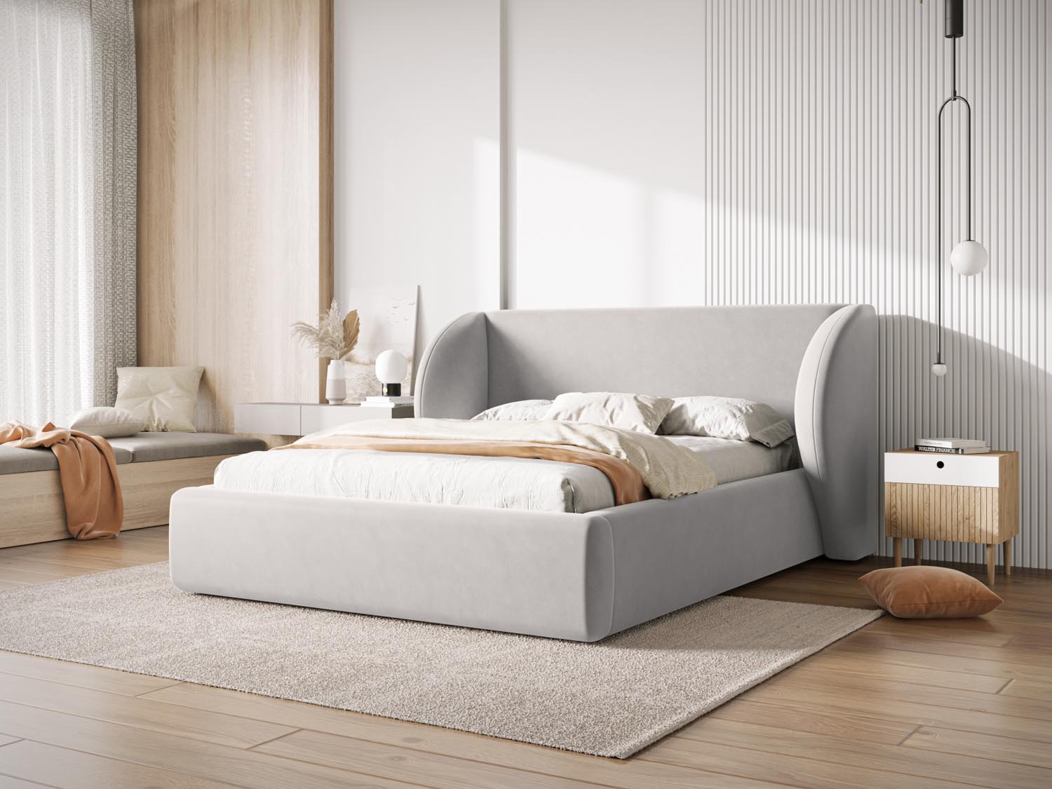 Miley Velour Bett mit Stauraum und Headboard  247cm in Silver präsentiert im Onlineshop von KAQTU Design AG. Bett ist von Micadoni