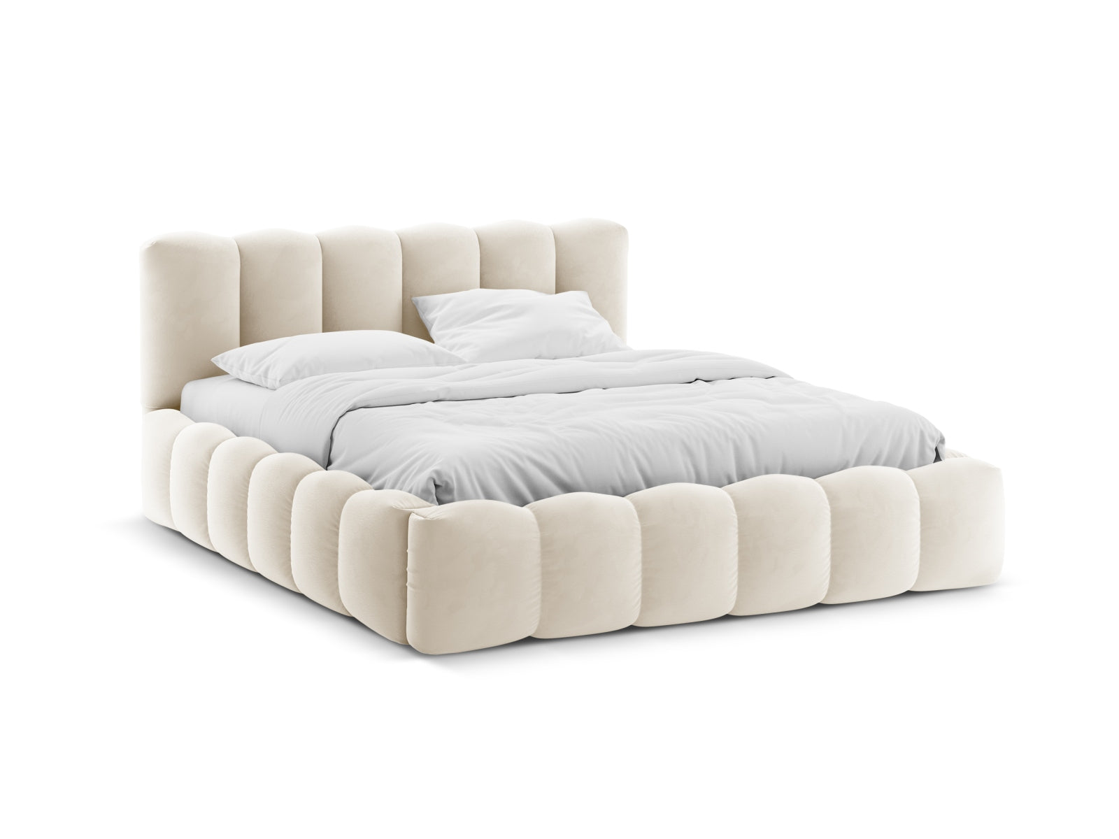 Lupine Velour Bett mit Stauraum und Headboard  226cm in Beige präsentiert im Onlineshop von KAQTU Design AG. Bett ist von Micadoni