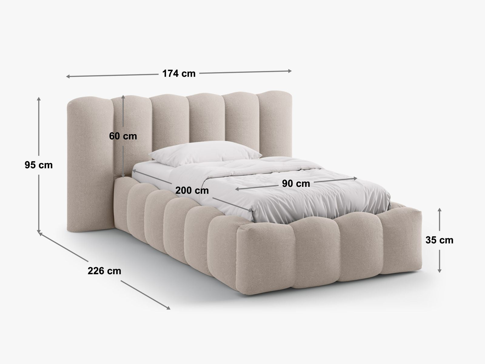 Modernes Lupine Bett mit integriertem Stauraum und ansprechendem Kopfteil, perfekt für platzsparende Schlafzimmerlösungen.