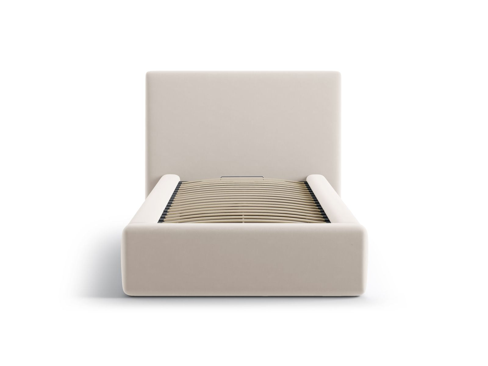 Elegantes Amy Bett mit praktischem Stauraum und stilvollem Kopfteil in 90cm Breite, ideal für moderne Schlafzimmer. Hochwertiger Ivory-Magic Velvet.