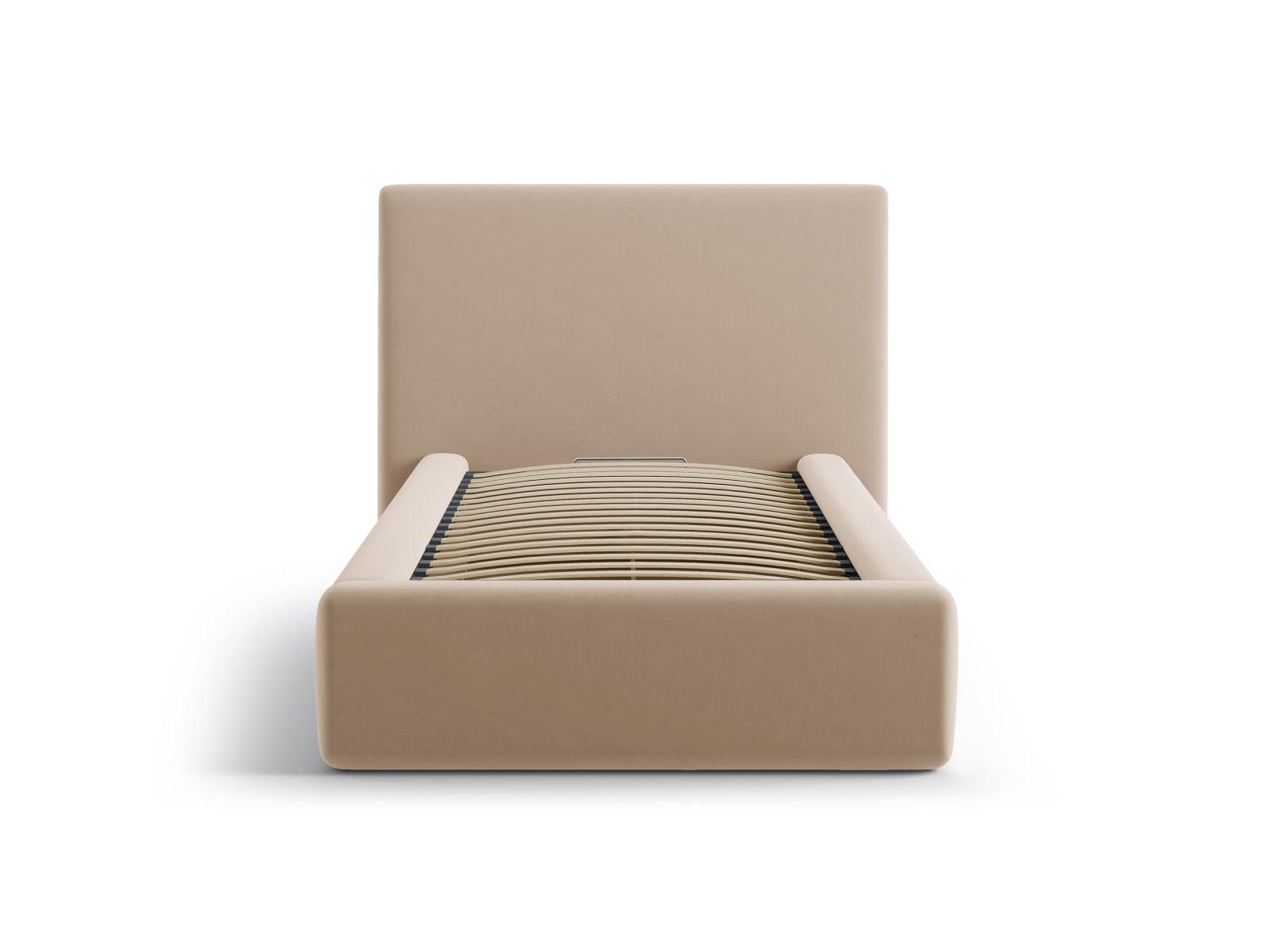 Elegantes Amy Bett mit 90 cm Breite, Stauraum und Kopfteil in Almond Beige-Magic Velvet, ideal für stilvolle Schlafzimmer.