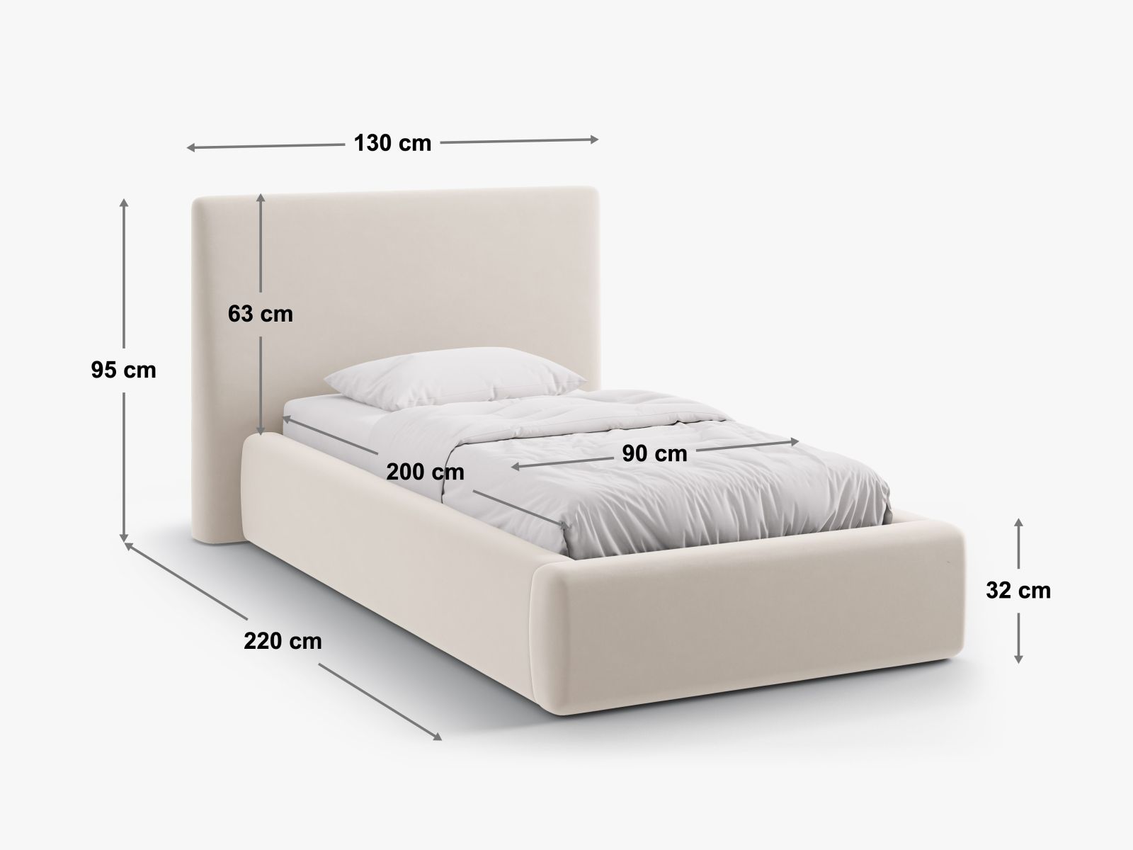 Elegantes Amy Bett in Dunkelgrau mit Kopfteil und integriertem Stauraum, perfekt für stilvolle und funktionale Schlafzimmergestaltung.