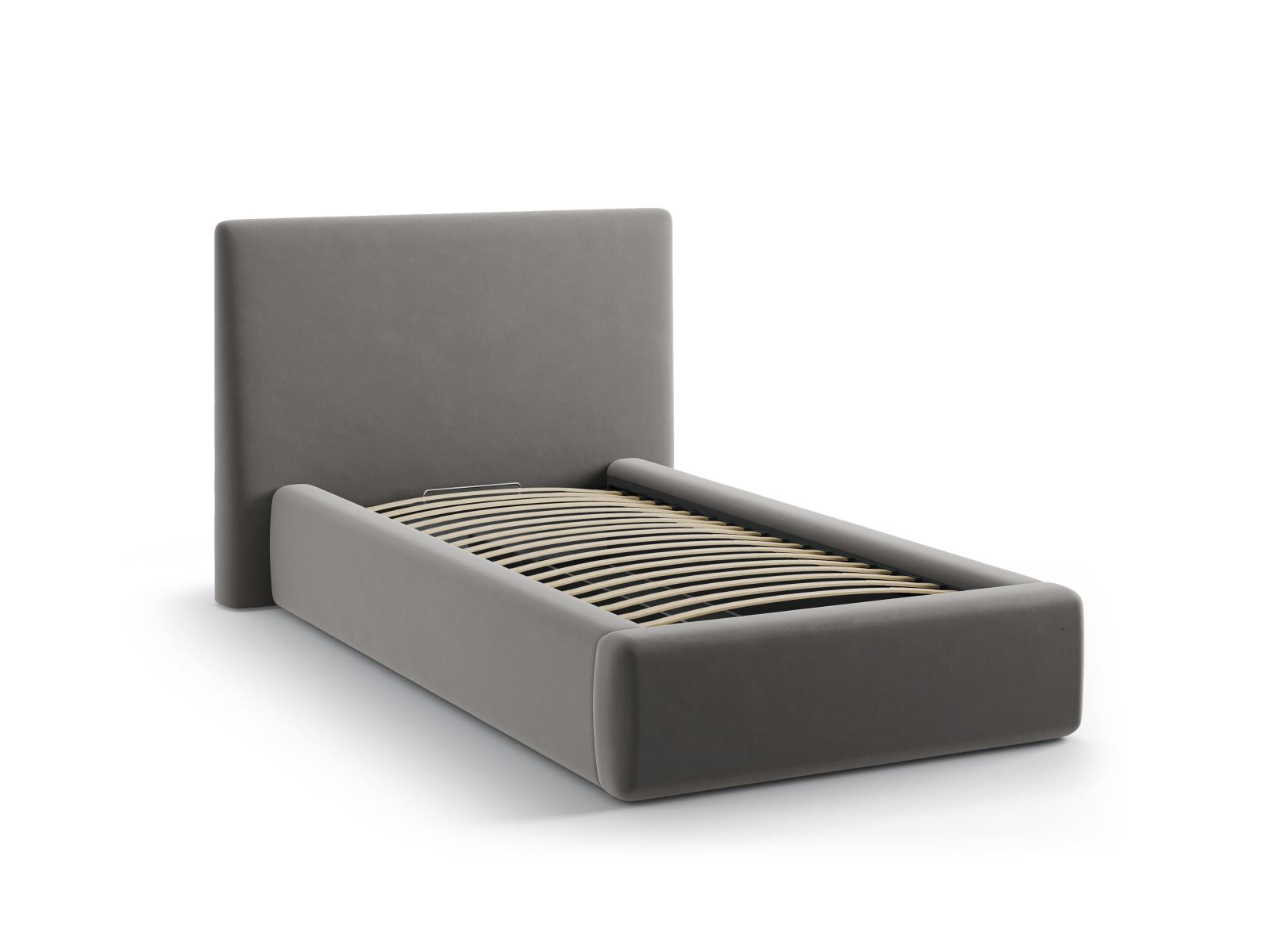Modernes Amy Bett in Dunkelgrau mit praktischem Stauraum und stilvollem Kopfteil, ideal für platzsparende Schlafzimmerlösungen.