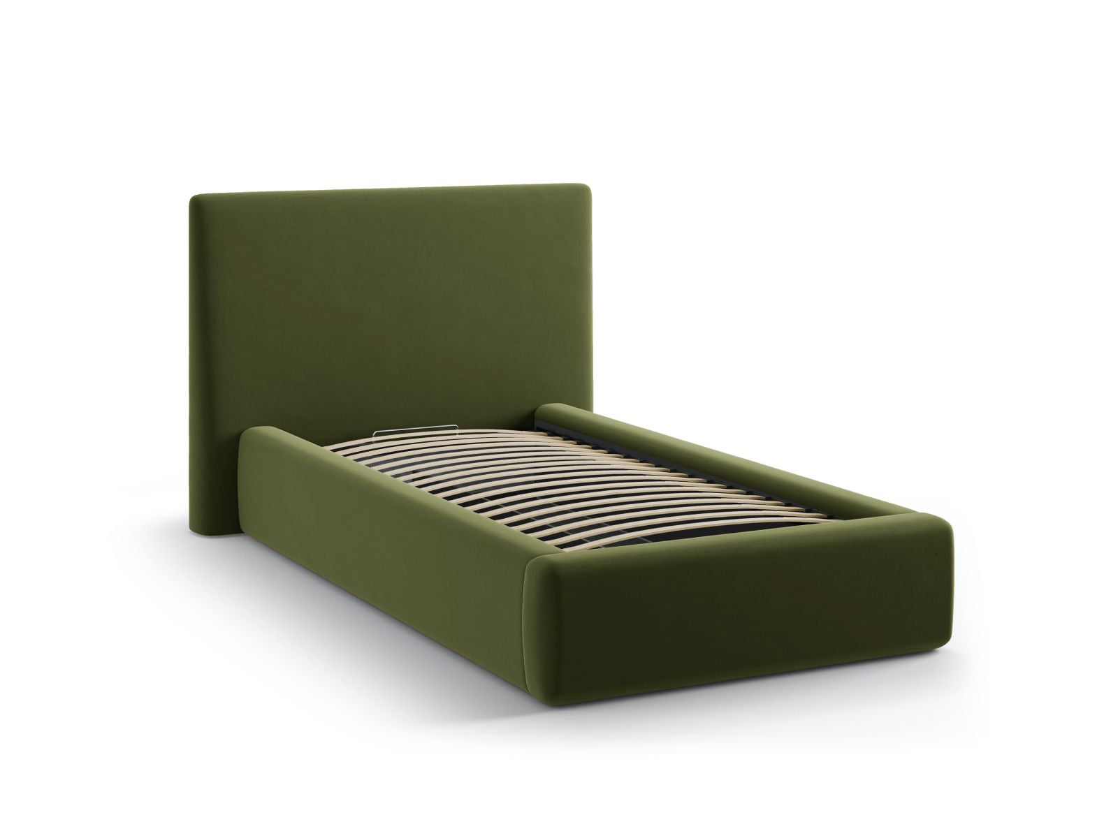 Modernes Amy Bett in Army Green-Magic Velvet, bietet cleveren Stauraum und ein ansprechendes Kopfteil für stilvolle Schlafzimmer.