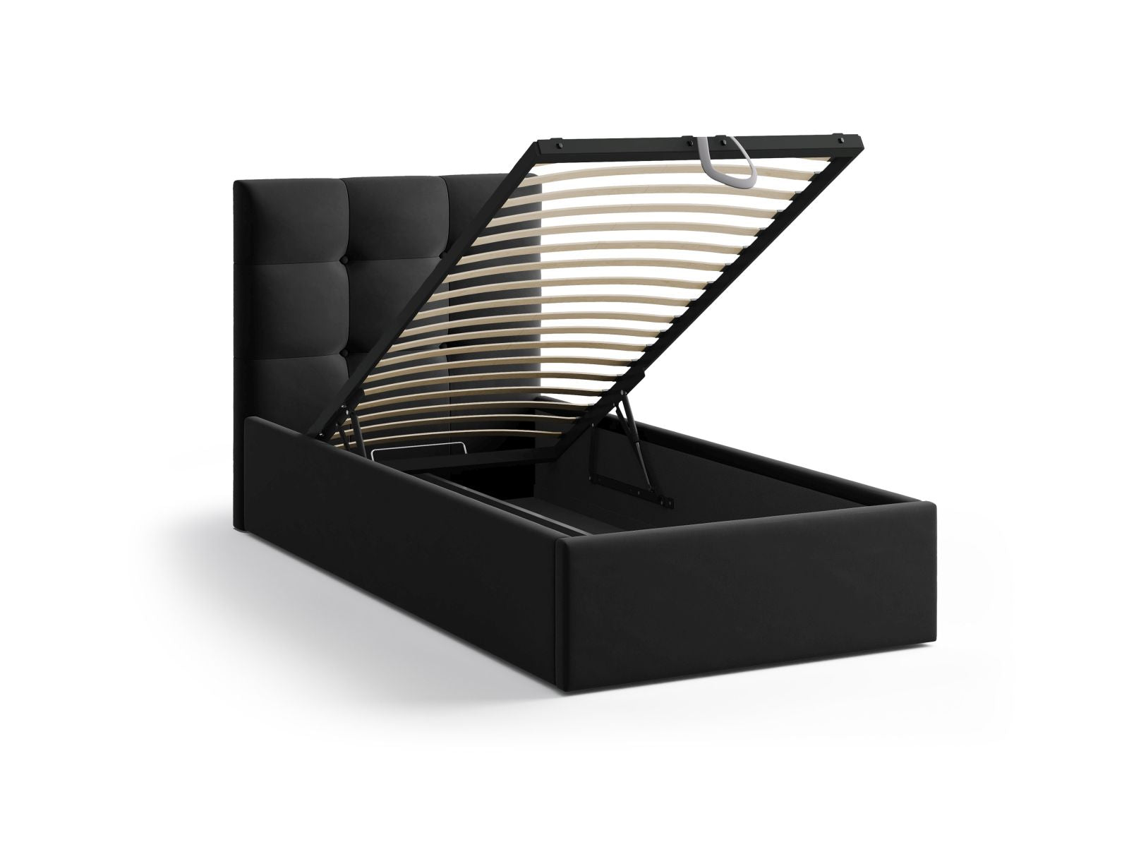 Stylisches Phaedra Bett in 90 cm Breite, ausgestattet mit einem komfortablen Kopfteil und praktischem Stauraum, ideal für jedes Schlafzimmer.