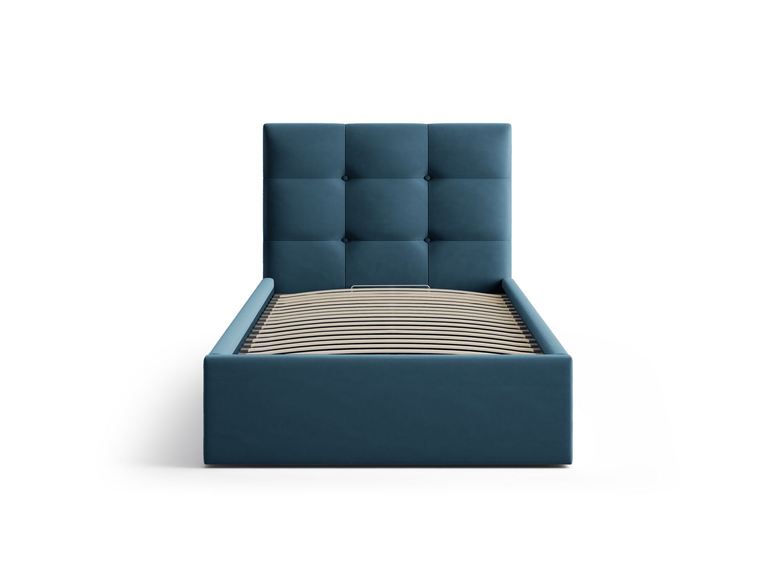 Elegantes Phaedra Bett in Navy Blue-Magic Velvet mit praktischem Stauraum und stilvollem Kopfteil, ideal für jedes Schlafzimmer.