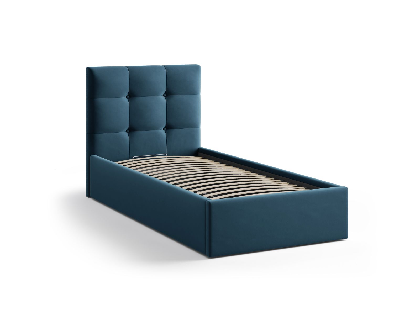 Elegantes Phaedra Bett in Navy Blue-Magic Velvet, 90 cm, mit praktischem Stauraum und geschmackvollem Kopfteil für ein stilvolles Ambiente.