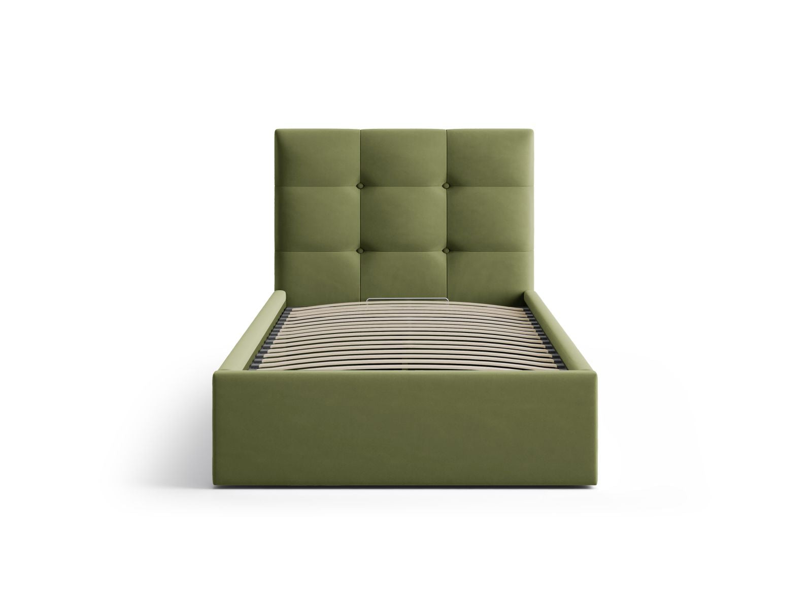 Elegantes Phaedra Bett in Army Green-Magic Velvet mit praktischem Stauraum und stilvollem Kopfteil, ideal für jedes Schlafzimmer.