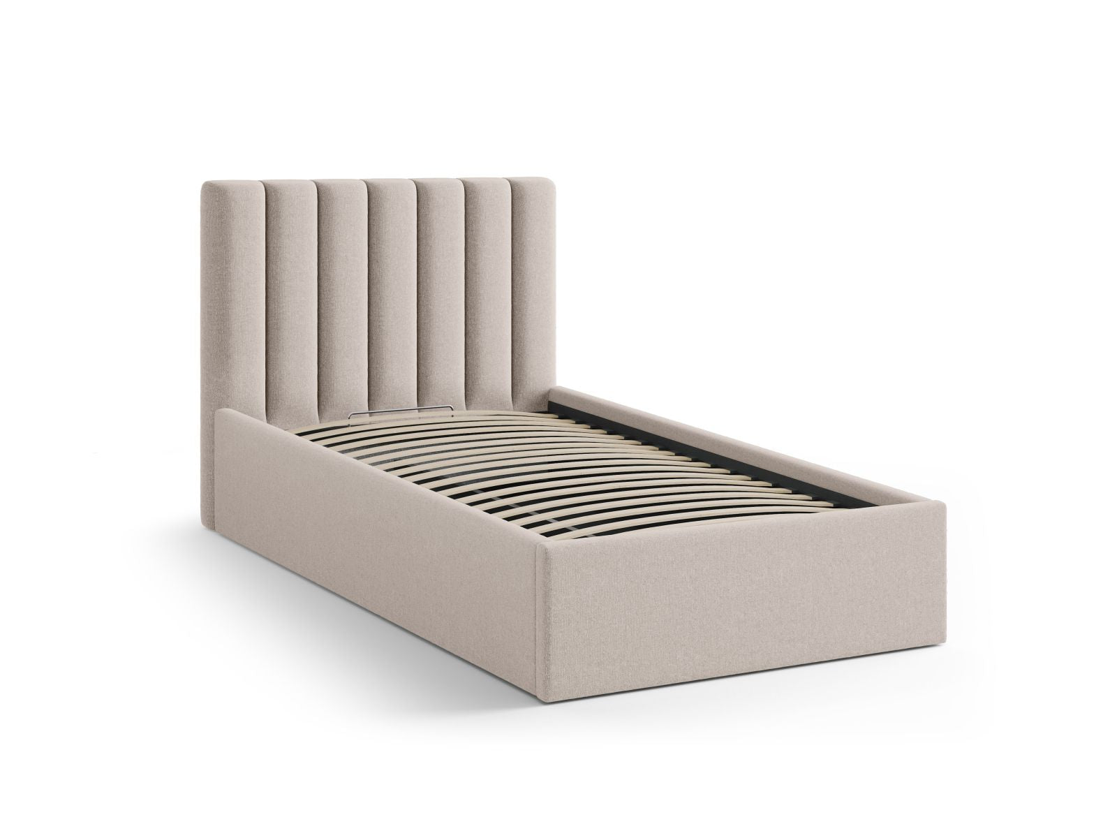 Elegantes Allison Bett mit 90 cm Breite, ausgestattet mit praktischem Stauraum und einem ansprechenden Kopfteil in Cappuccino-Moly, ideal für kompakte Schlafzimmer.
