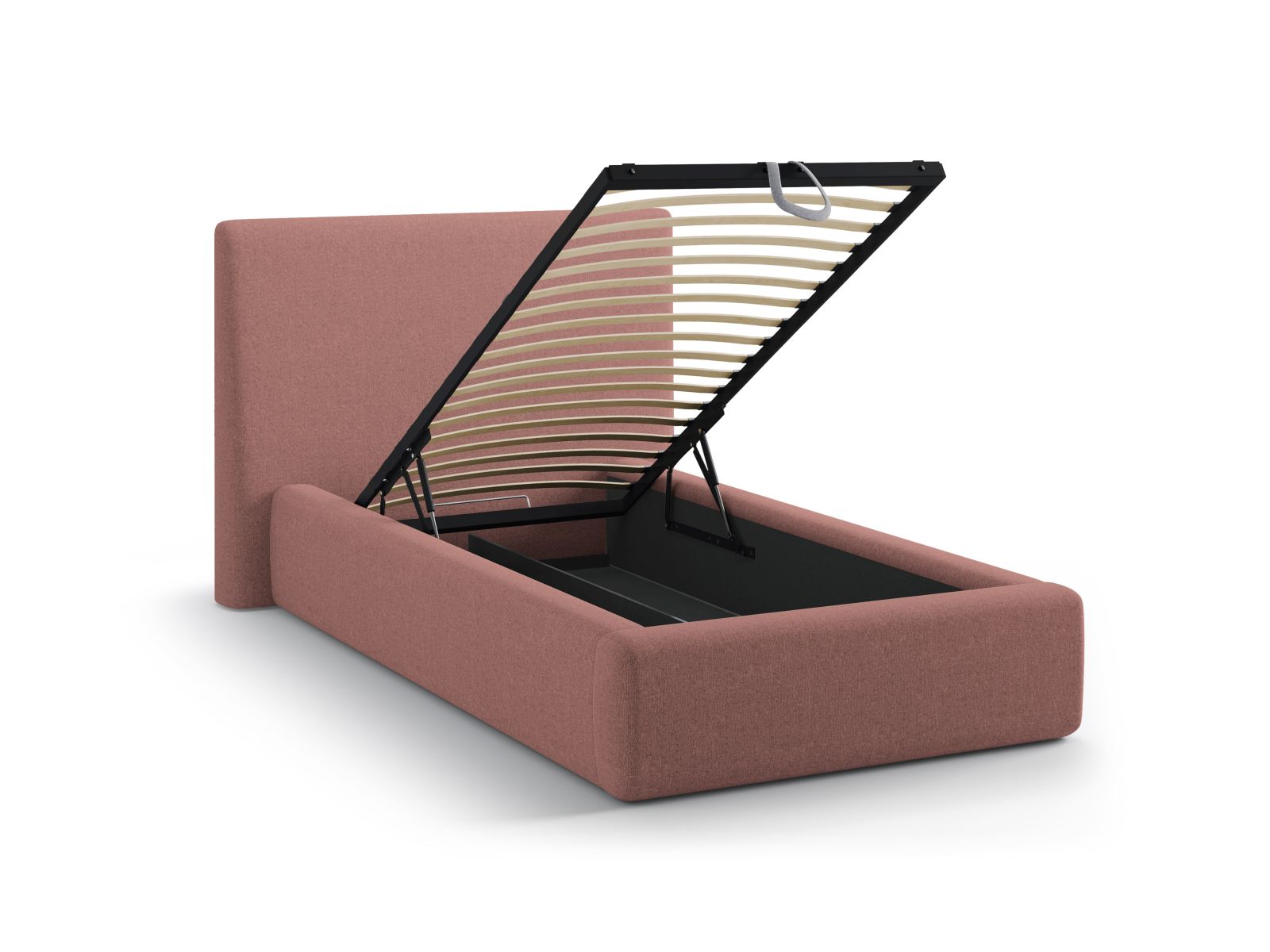 Elegantes Amy Bett in zartem Dunkelrosa, ideal für stilvolle Schlafzimmer, bietet praktischen Stauraum und ein geschmackvolles Kopfteil.