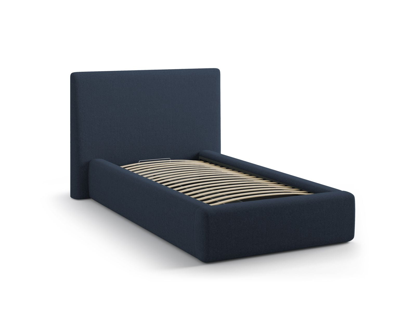 Modernes Amy Bett in Royal Blue-Moly, 90 cm breit, bietet cleveren Stauraum und ein elegantes Kopfteil, ideal für stilvolle Schlafzimmer.