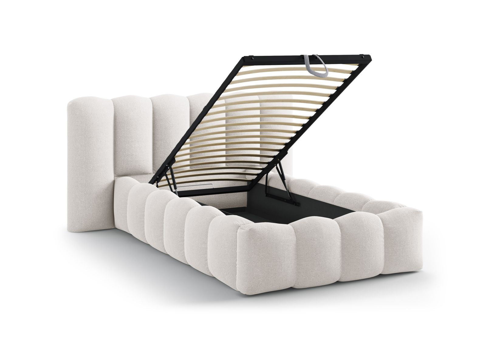 Modernes Lupine Bett von Micadoni in 90 cm Breite, ausgestattet mit praktischem Stauraum und einem ansprechenden Kopfteil für stilvolle Akzente.