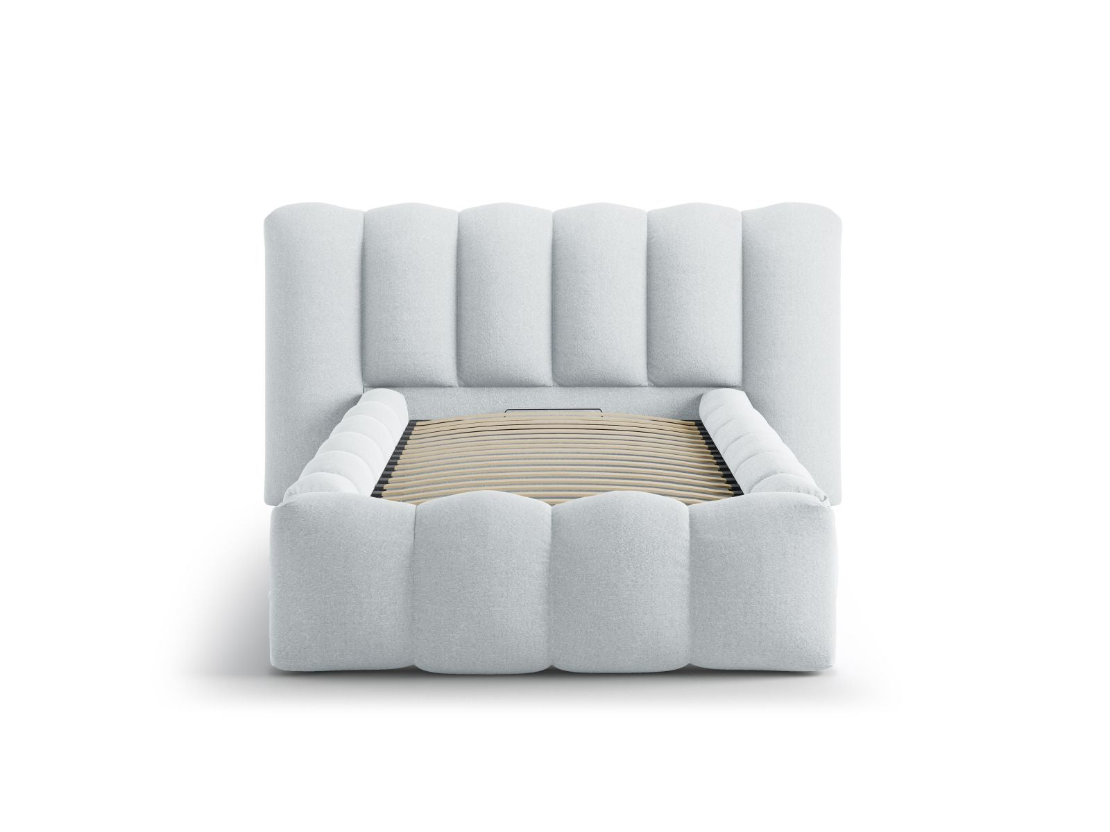 Stylisches Lupine Bett mit praktischem Stauraum und elegantem Kopfteil in Light Grey-Moly, ideal für moderne Schlafzimmer.