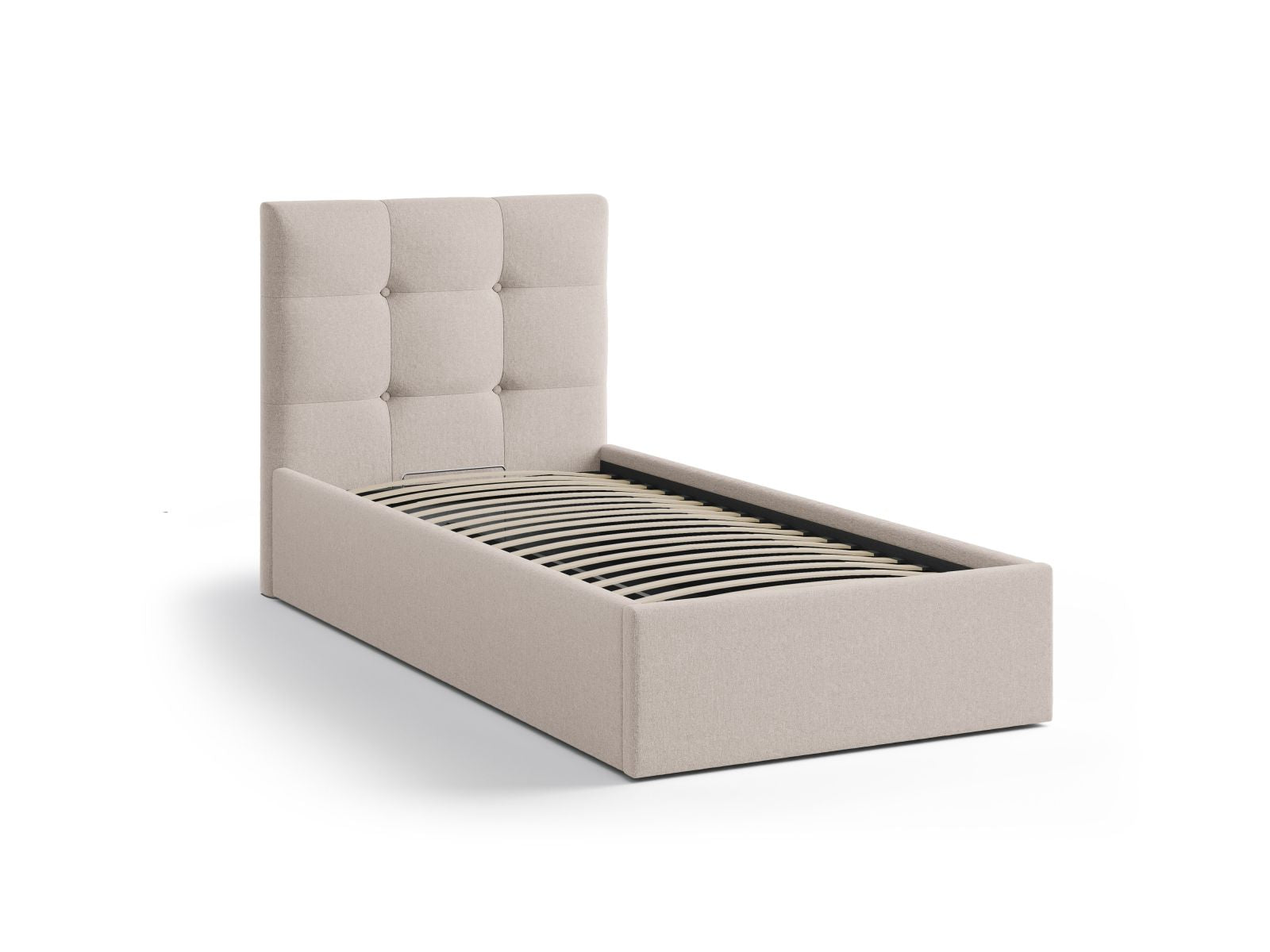 Elegantes Phaedra Bett in 90 cm Breite, ausgestattet mit praktischem Stauraum und einem stilvollen Kopfteil in Cappuccino-Moly, ideal für moderne Schlafzimmer.