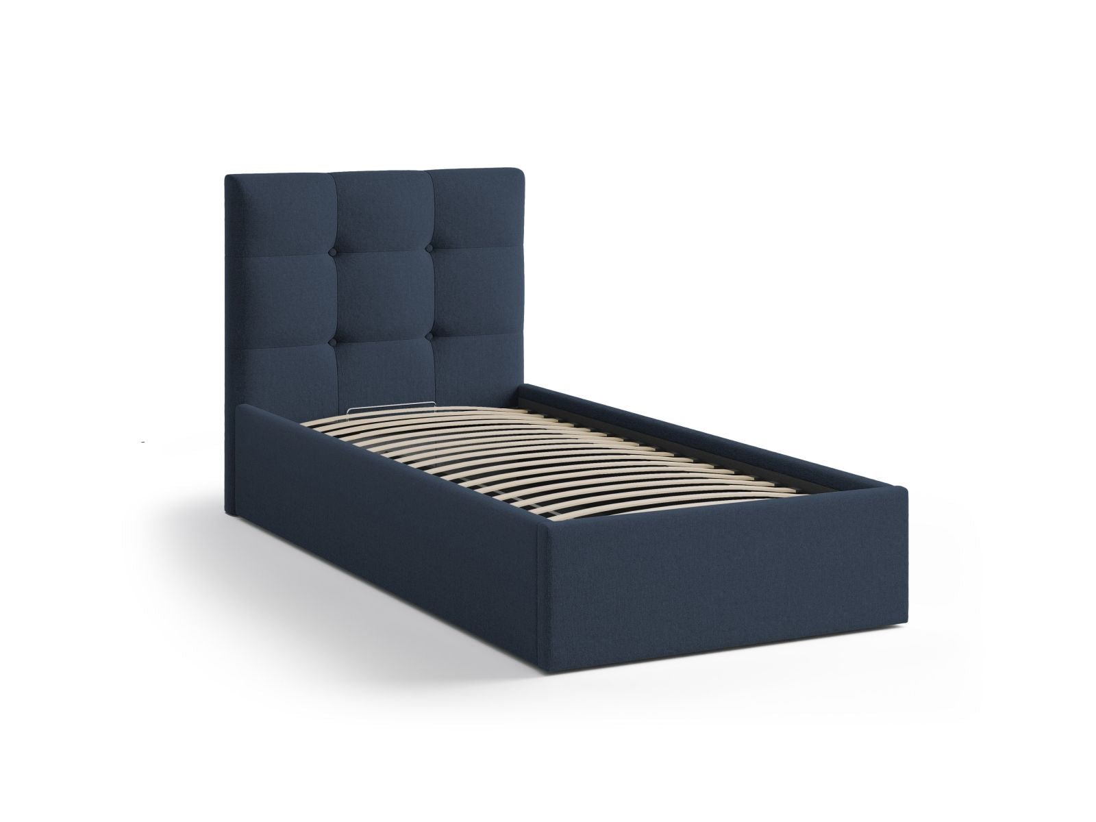 Elegantes Phaedra Bett in Royal Blue-Moly, 90 cm, bietet cleveren Stauraum und ein modernes Kopfteil für stilvolle Schlafzimmer.