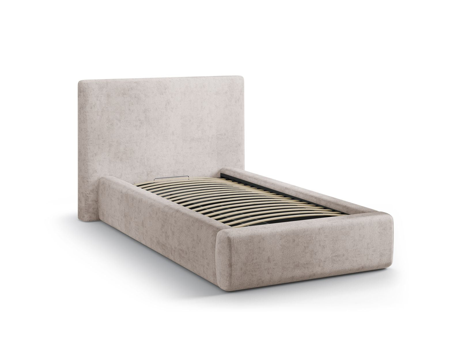 Modernes Amy Bett in sanftem Beige, ausgestattet mit praktischem Stauraum und einem ansprechenden Kopfteil für stilvolle Schlafzimmer.