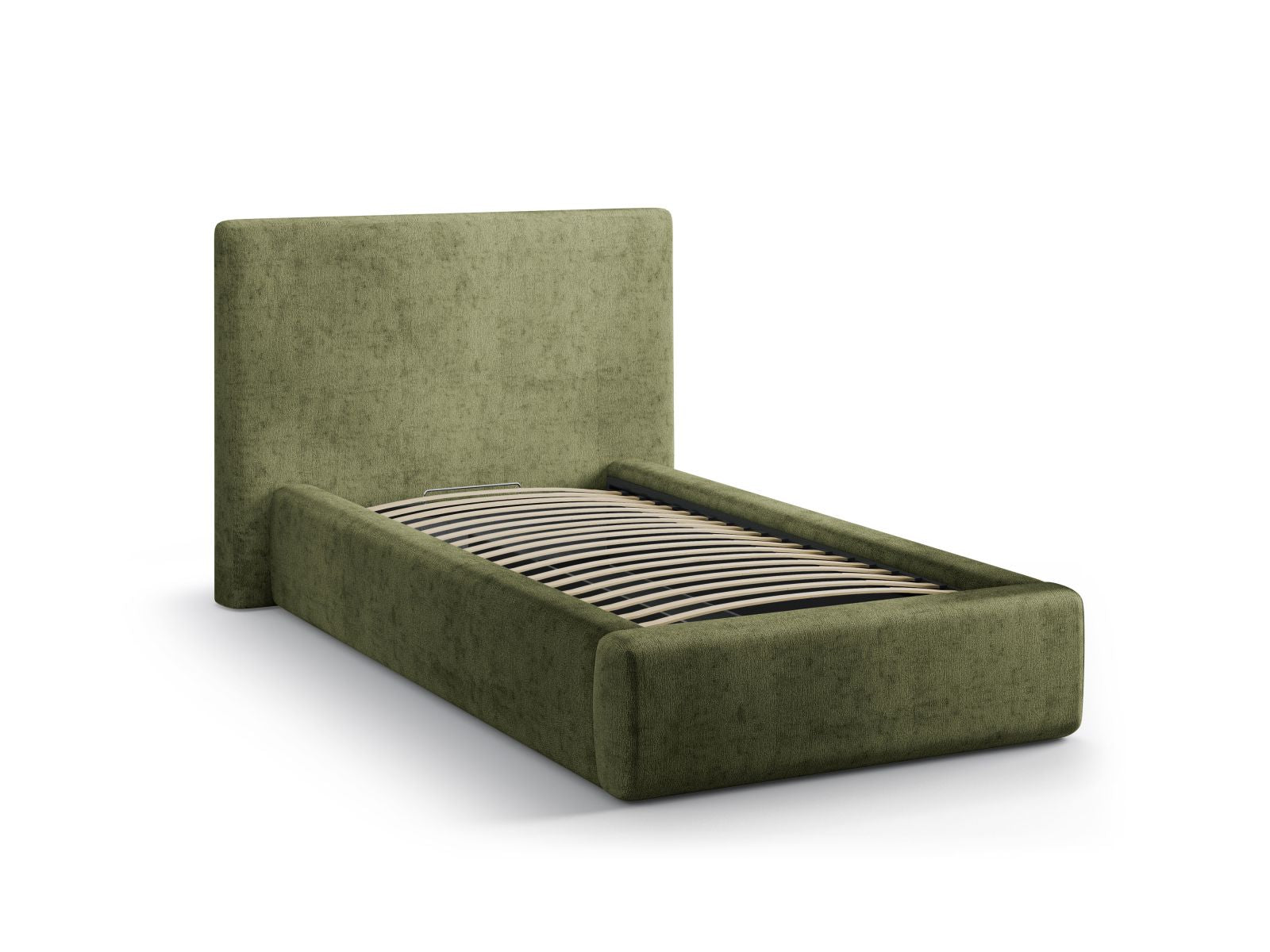 Stylisches Amy Bett mit 90 cm Breite, Kopfteil und praktischem Stauraum, ideal für ein aufgeräumtes Schlafzimmer.