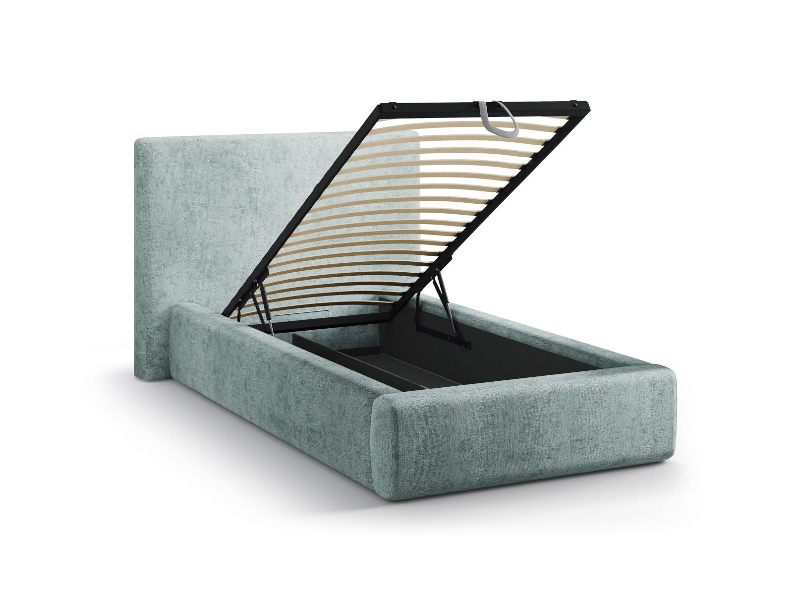 Modernes Amy Bett mit 90 cm Breite, ausgestattet mit einem eleganten Kopfteil und praktischem Stauraum, perfekt für stilvolle Schlafzimmer.