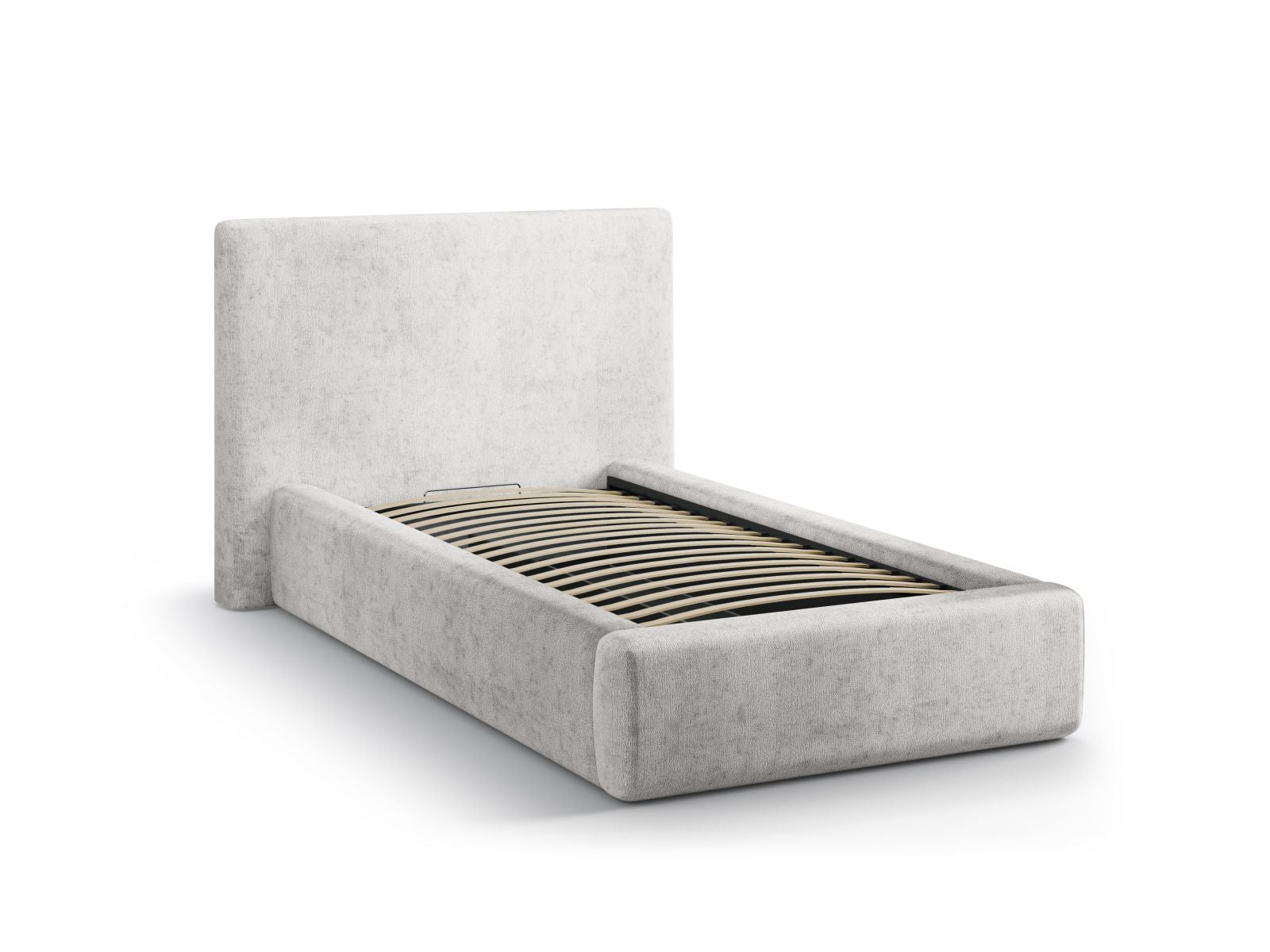 Stylisches Amy Bett in Light Grey mit 90 cm Breite, Kopfteil und cleverem Stauraum für eine optimale Raumnutzung.