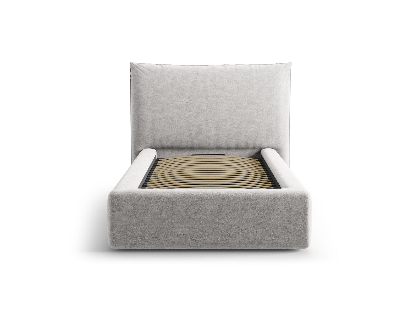 Stylisches Kaelle Bett mit 90 cm Breite, Kopfteil und praktischem Stauraum in elegantem Light Grey, ideal für moderne Schlafzimmer.