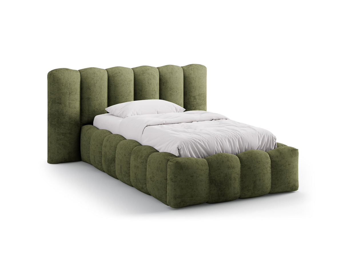 Lupine Stauraumbett mit Kopfteil 90 x 200 cm von Micadoni in Light Beige-Moly, Metallrahmen mit Sperrholzlatten und schwarzen Kunststoffbeinen.