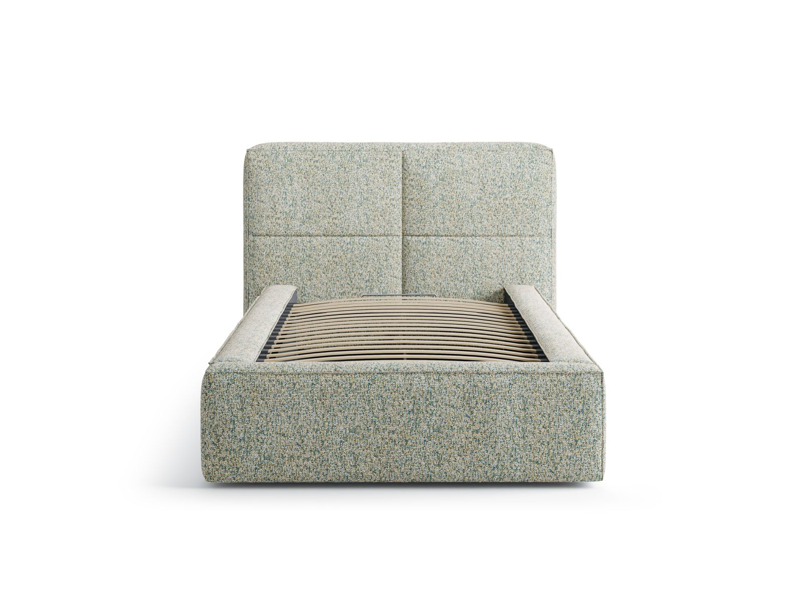 Stylisches Darren Bett mit 90 cm Kopfteil und praktischem Stauraum in Moss Green Melange, ideal für moderne Schlafzimmer.