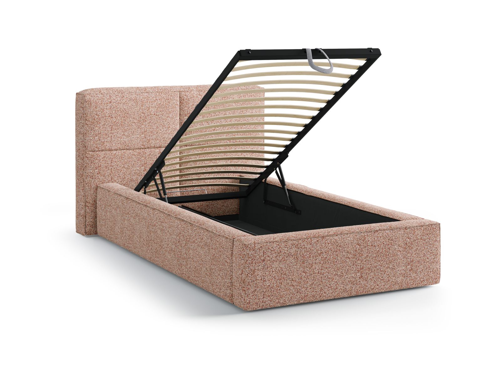 Elegantes Darren Bett mit 90 cm hohem Kopfteil und integriertem Stauraum in Pink Melange, perfekt für stilvolle Schlafzimmer.