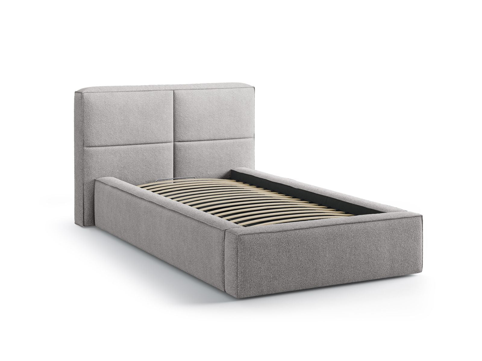 Elegantes Darren Bett mit 90 cm Breite, funktionalem Stauraum und geschmackvollem Kopfteil in stilvollem Dunkelbeige, ideal für moderne Schlafzimmer.