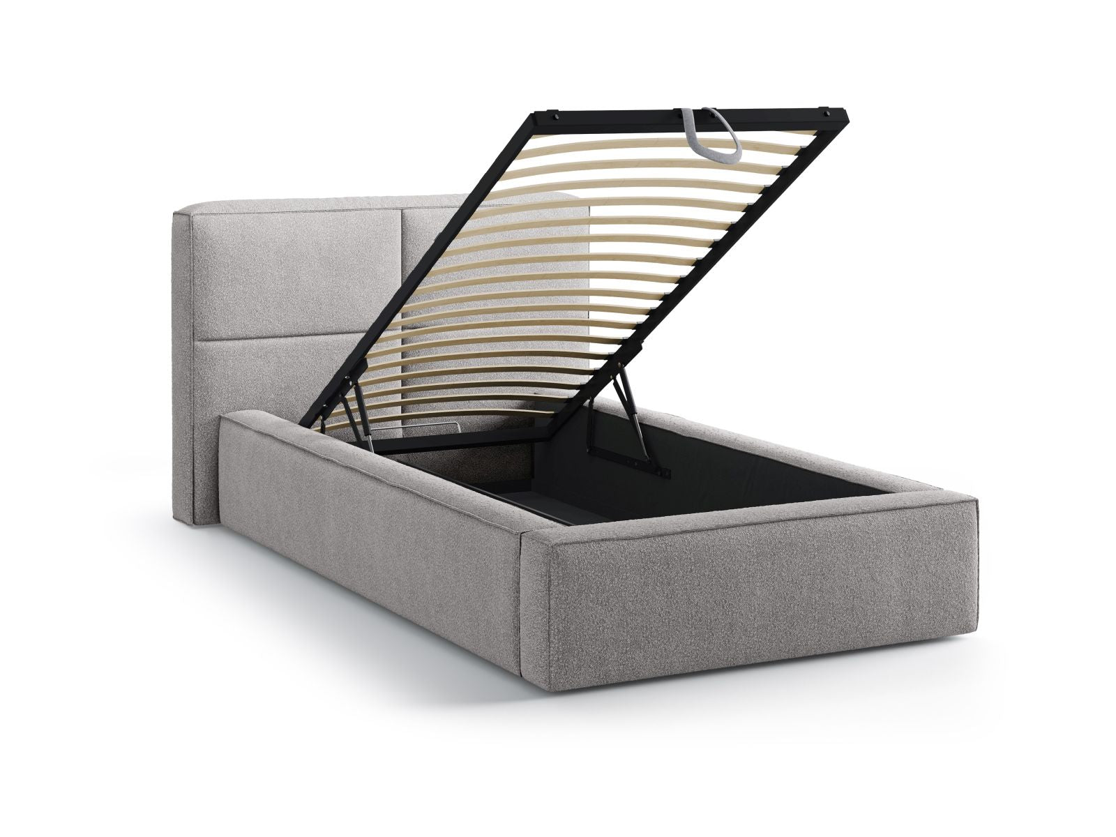 Stylisches Darren Bett mit 90 cm Breite, cleverem Stauraum und ansprechendem Kopfteil in edlem Dunkelbeige, perfekt für zeitgemäße Schlafzimmer.