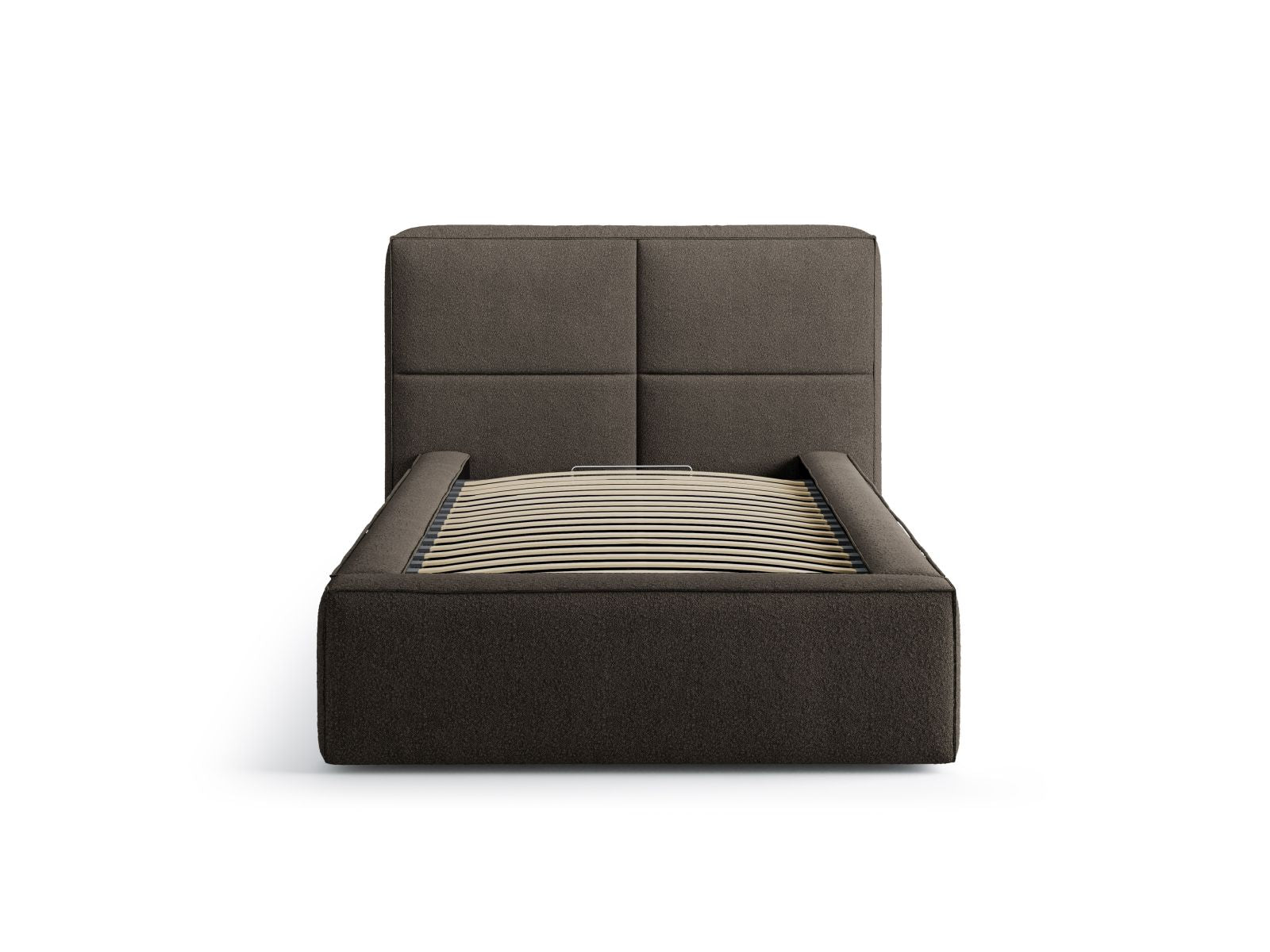 Stylisches Darren Bett mit 90 cm Kopfteil und praktischem Stauraum in Grau-Braun, ideal für moderne Schlafzimmer.