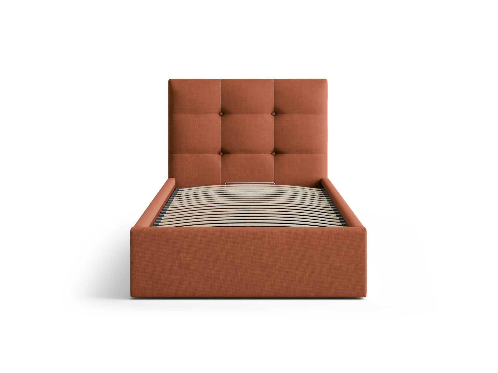 Elegantes Phaedra Bett mit 90 cm Breite, Stauraum und stilvollem Kopfteil in Brick-Liberty, ideal für moderne Schlafzimmer.