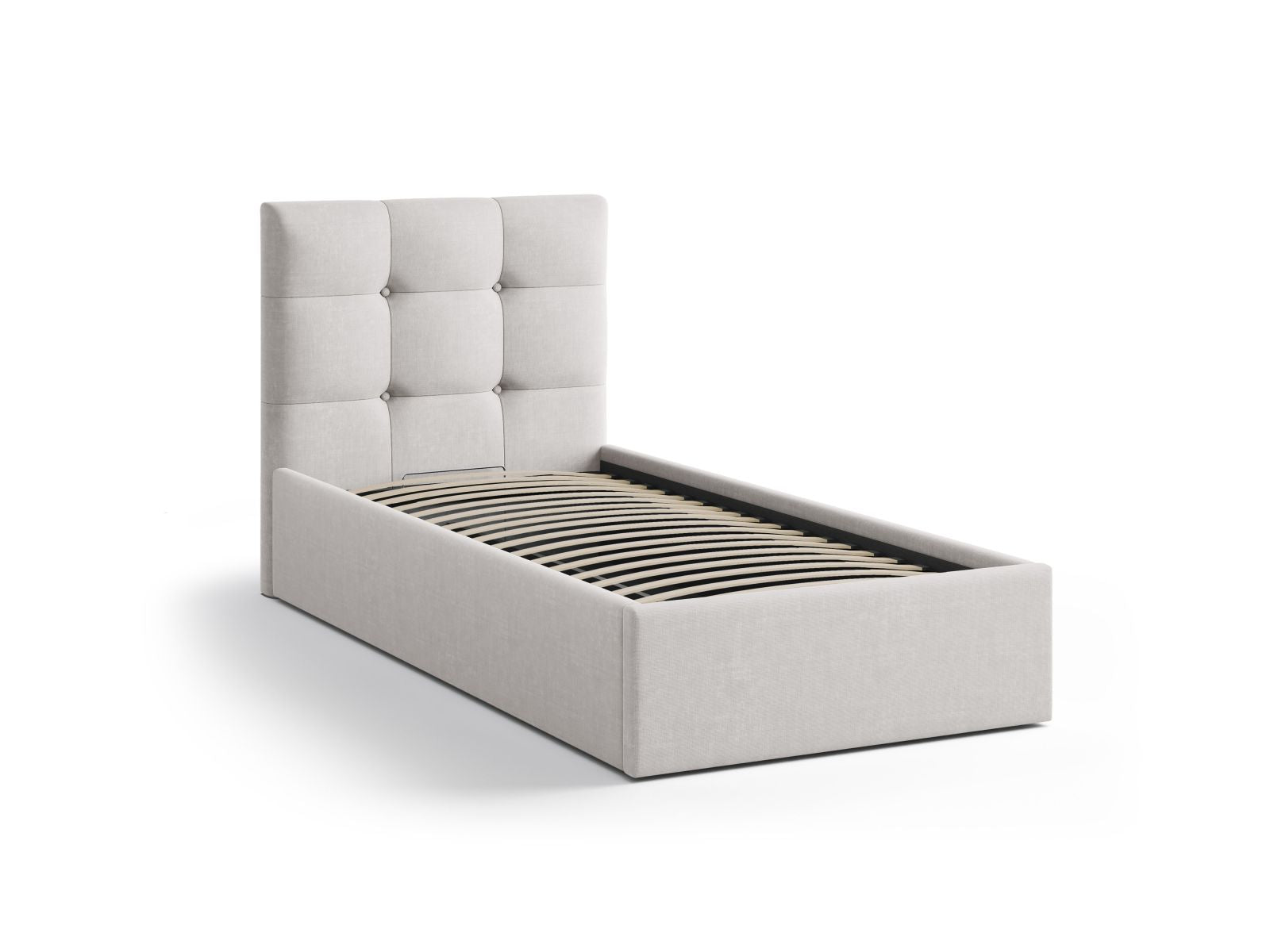 Elegantes Phaedra Bett in hellem Grau, 90 cm, ausgestattet mit praktischem Stauraum und einem geschmackvollen Kopfteil für Ihr Schlafzimmer.