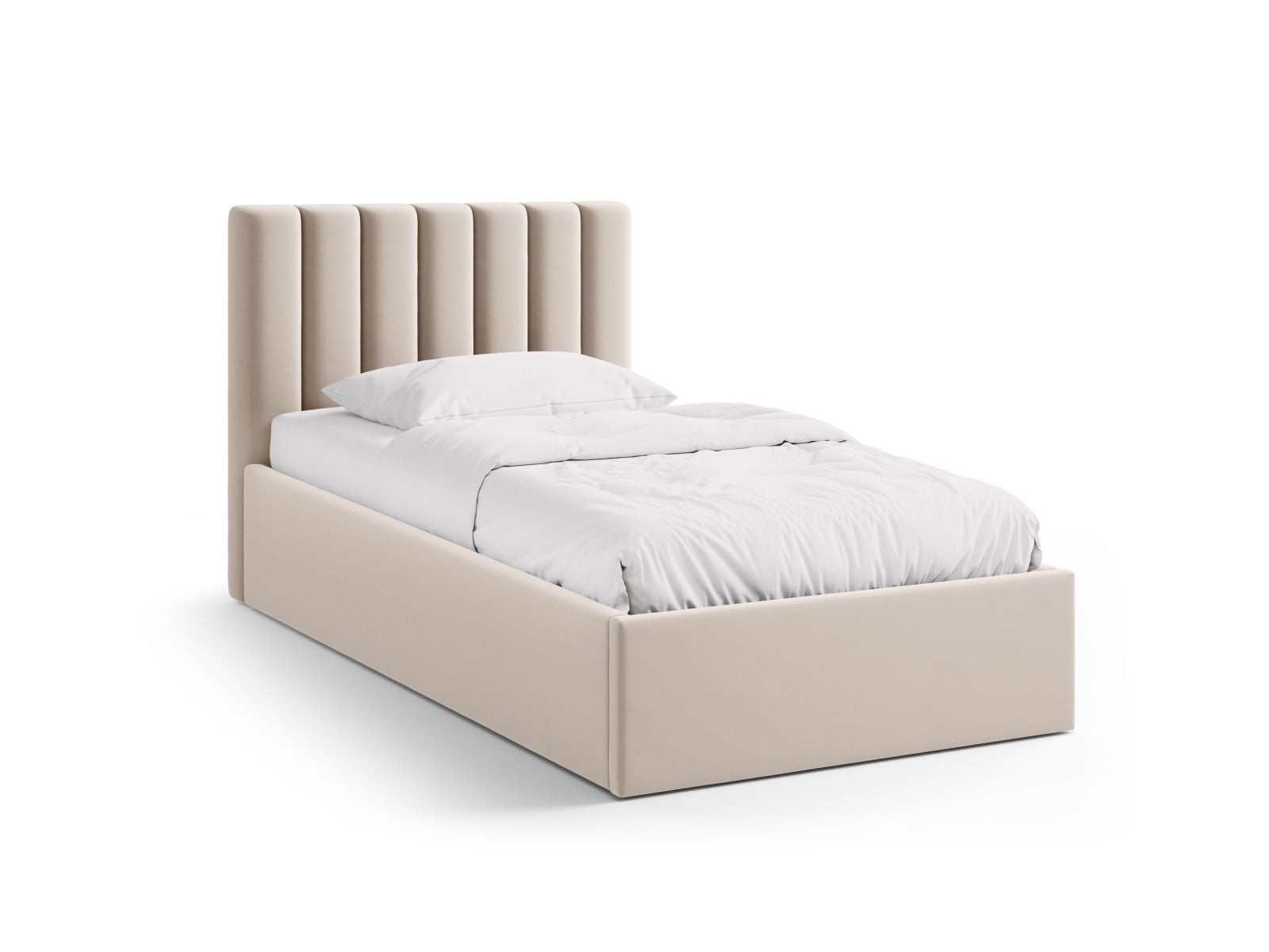 Allison Bett mit Stauraum mit Kopfteil 90cm in Dark Beige-Bluvel präsentiert im Onlineshop von KAQTU Design AG. Bett ist von Micadoni