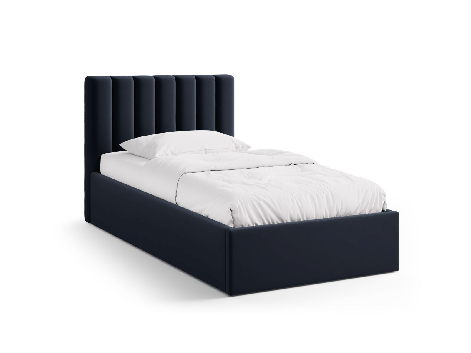 Allison Bett mit Stauraum mit Kopfteil 90cm in Dark Blue-Bluvel präsentiert im Onlineshop von KAQTU Design AG. Bett ist von Micadoni
