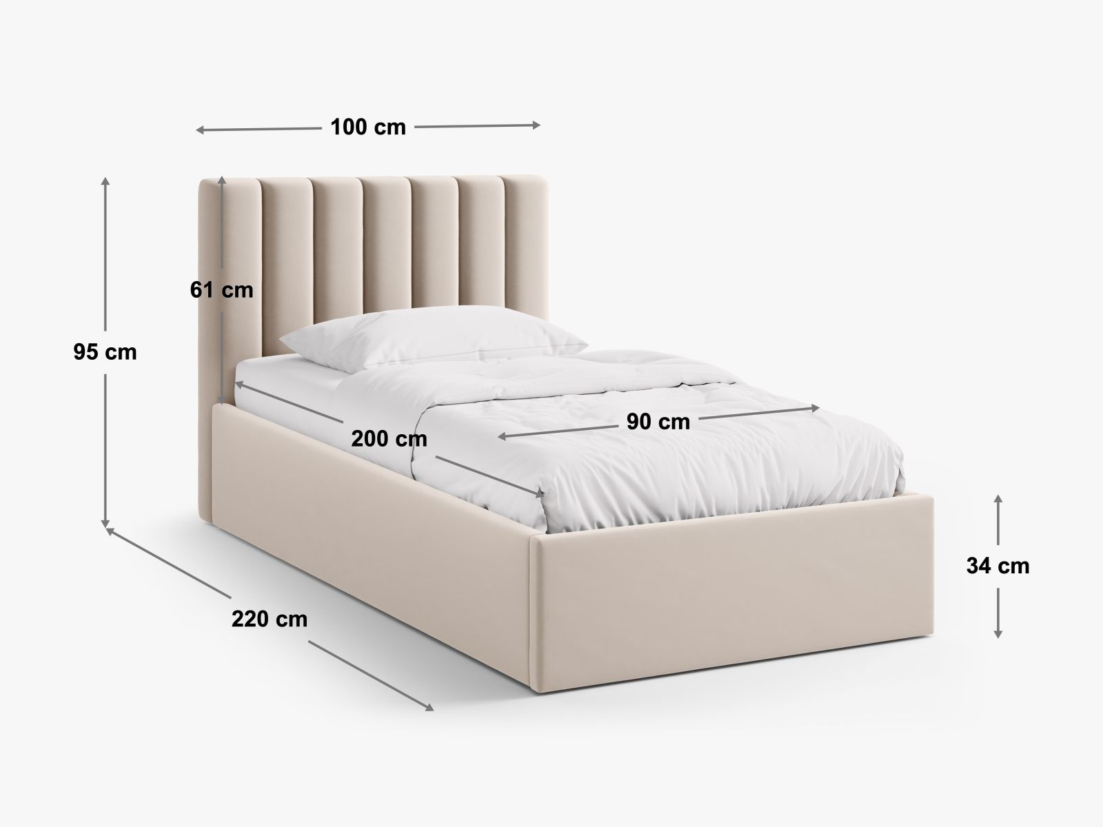 Stylisches Bett Allison mit 90 cm Breite, praktischen Stauraum und ansprechendem Kopfteil in Dunkelblau, perfekt für zeitgemäße Wohnräume.