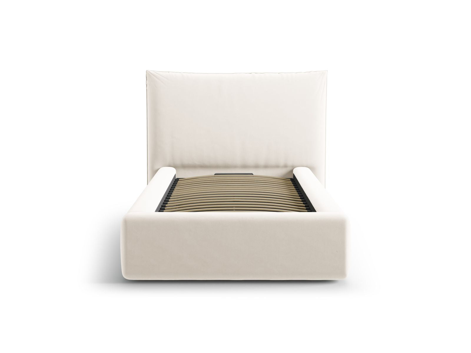 Stylisches Kaelle Bett mit 90 cm Breite, Stauraum und elegantem Kopfteil in Light Beige-Bluvel, ideal für moderne Schlafzimmer.