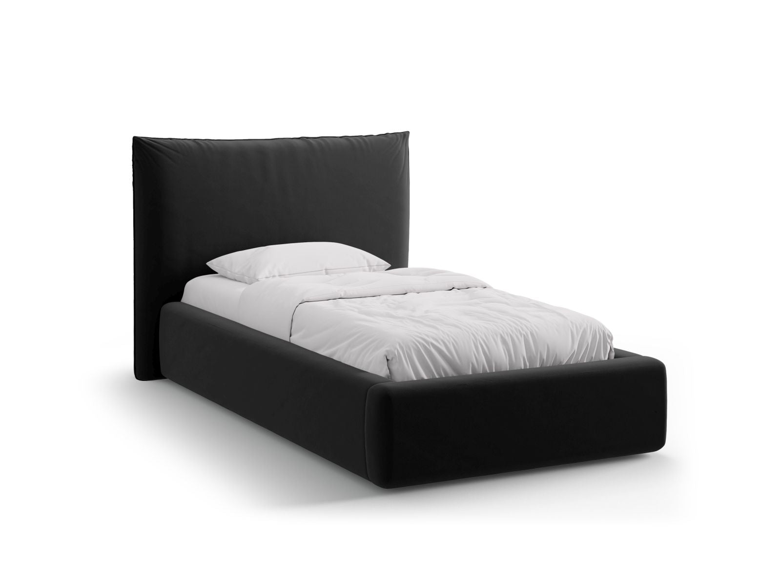 Kaelle Bett mit Stauraum mit Kopfteil 90cm in Black-Bluvel präsentiert im Onlineshop von KAQTU Design AG. Bett ist von Micadoni
