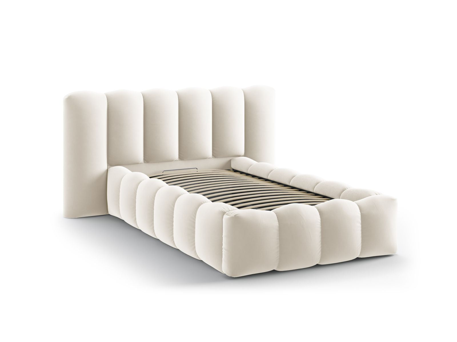 Elegantes Lupine Bett von Micadoni mit 90 cm Breite, ausgestattet mit praktischem Stauraum und stilvollem Kopfteil für jedes Schlafzimmer.