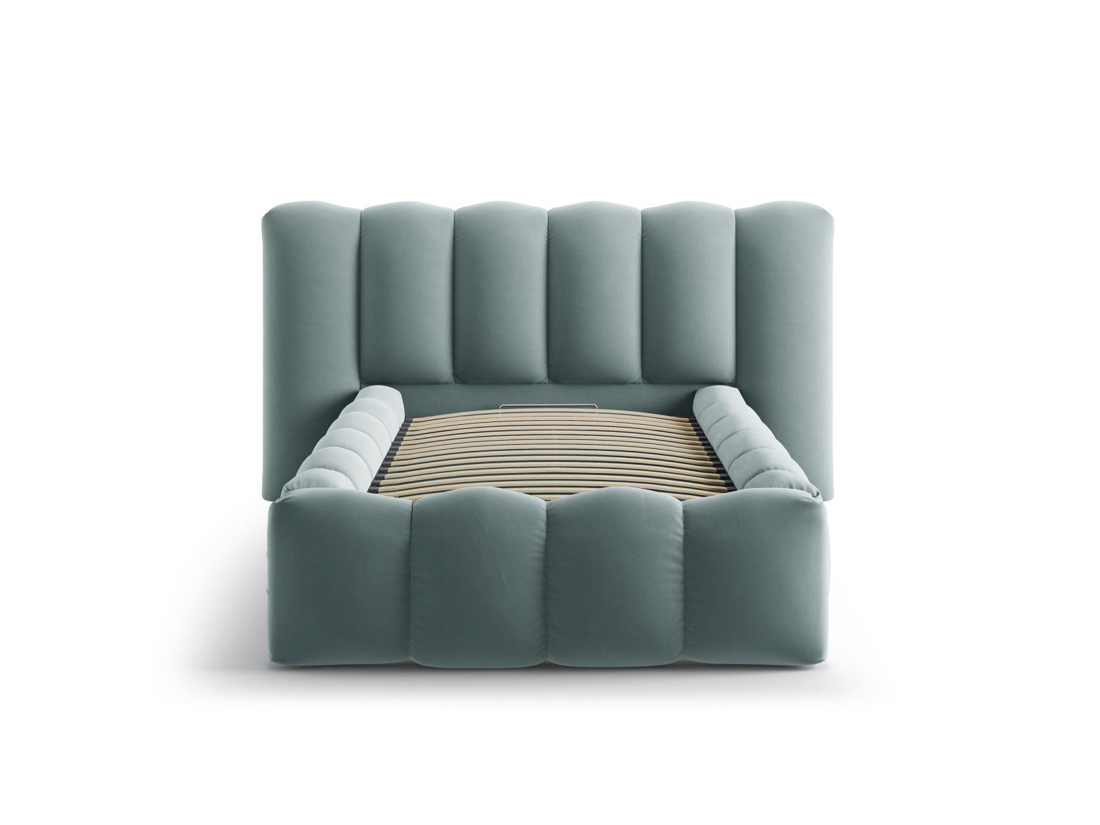 Elegantes Lupine Bett mit praktischem Stauraum und stilvollem Kopfteil in Mint-Paris, ideal für moderne Schlafzimmer.