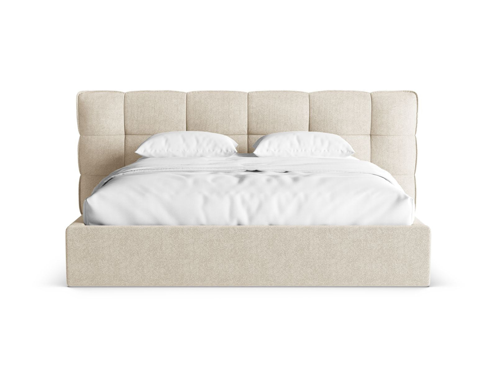 Stylisches Eric Bett mit praktischem Stauraum und elegantem Kopfteil in Light Beige-Sicuro, ideal für moderne Schlafzimmer.