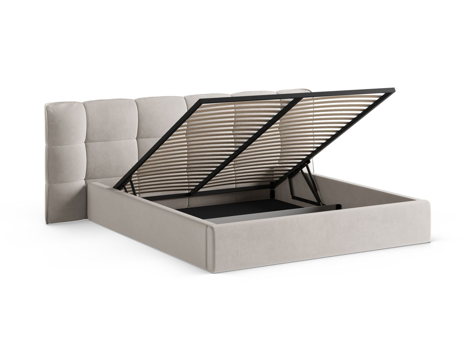 Elegantes Eric Bett in hellem Beige, bietet cleveren Stauraum und ein geschmackvolles Kopfteil für ein gemütliches Schlafzimmer.