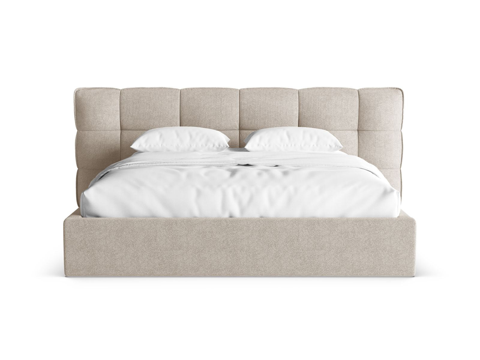 Stylisches Eric Bett mit praktischem Stauraum und elegantem Kopfteil in Dark Beige-Sicuro, ideal für modernes Wohnen.