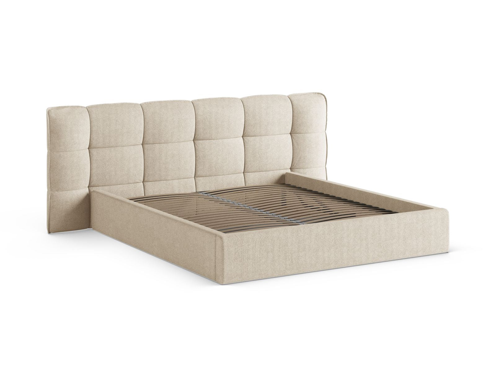 Elegantes Eric Bett in hellem Beige mit praktischem Stauraum und ansprechendem Kopfteil, ideal für moderne Schlafzimmergestaltung.