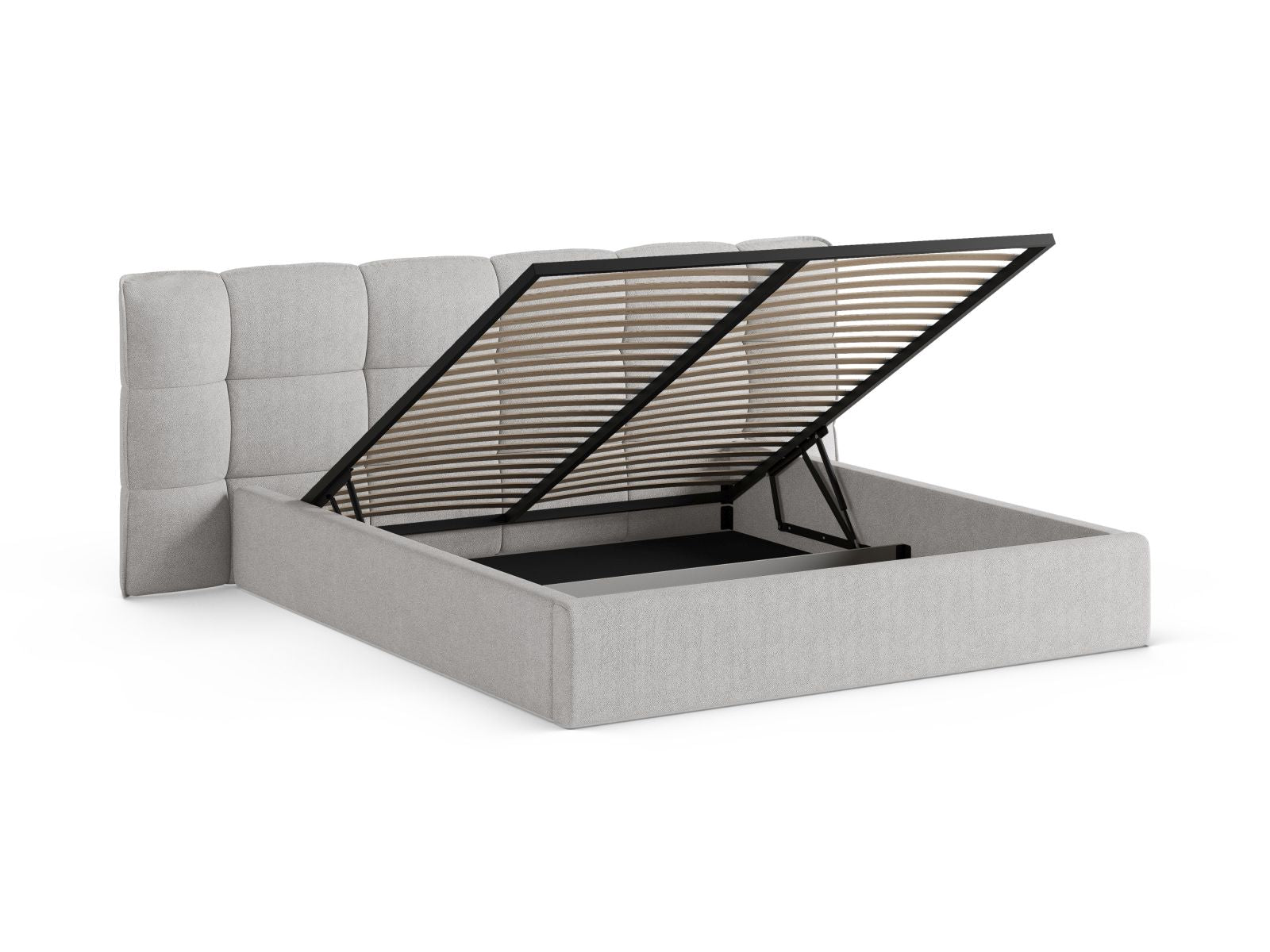 Modernes Eric Bett in dezentem Grau, bietet cleveren Stauraum und ein ansprechendes Kopfteil, perfekt für stilvolle Schlafzimmer.
