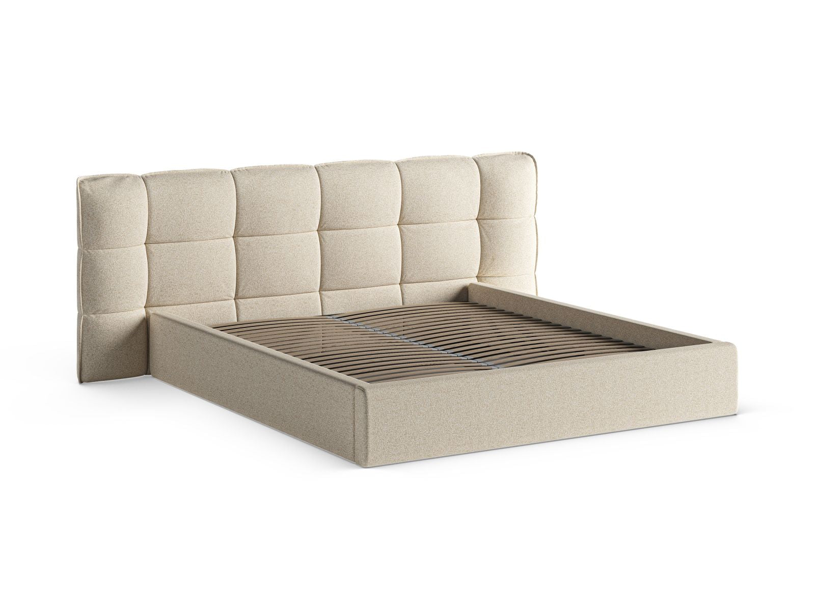 Elegantes Eric Bett in hellem Beige mit praktischem Stauraum und geschmackvollem Kopfteil, ideal für stilvolle Schlafzimmer.