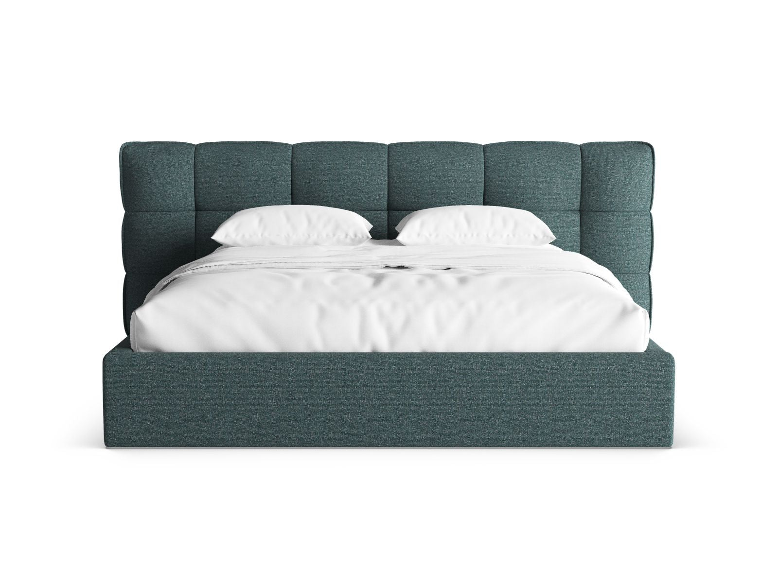 Stylisches Eric Bett mit Stauraum und Kopfteil in Green Blue Melange von Micadoni, ideal für modernes Wohnen und optimalen Komfort.