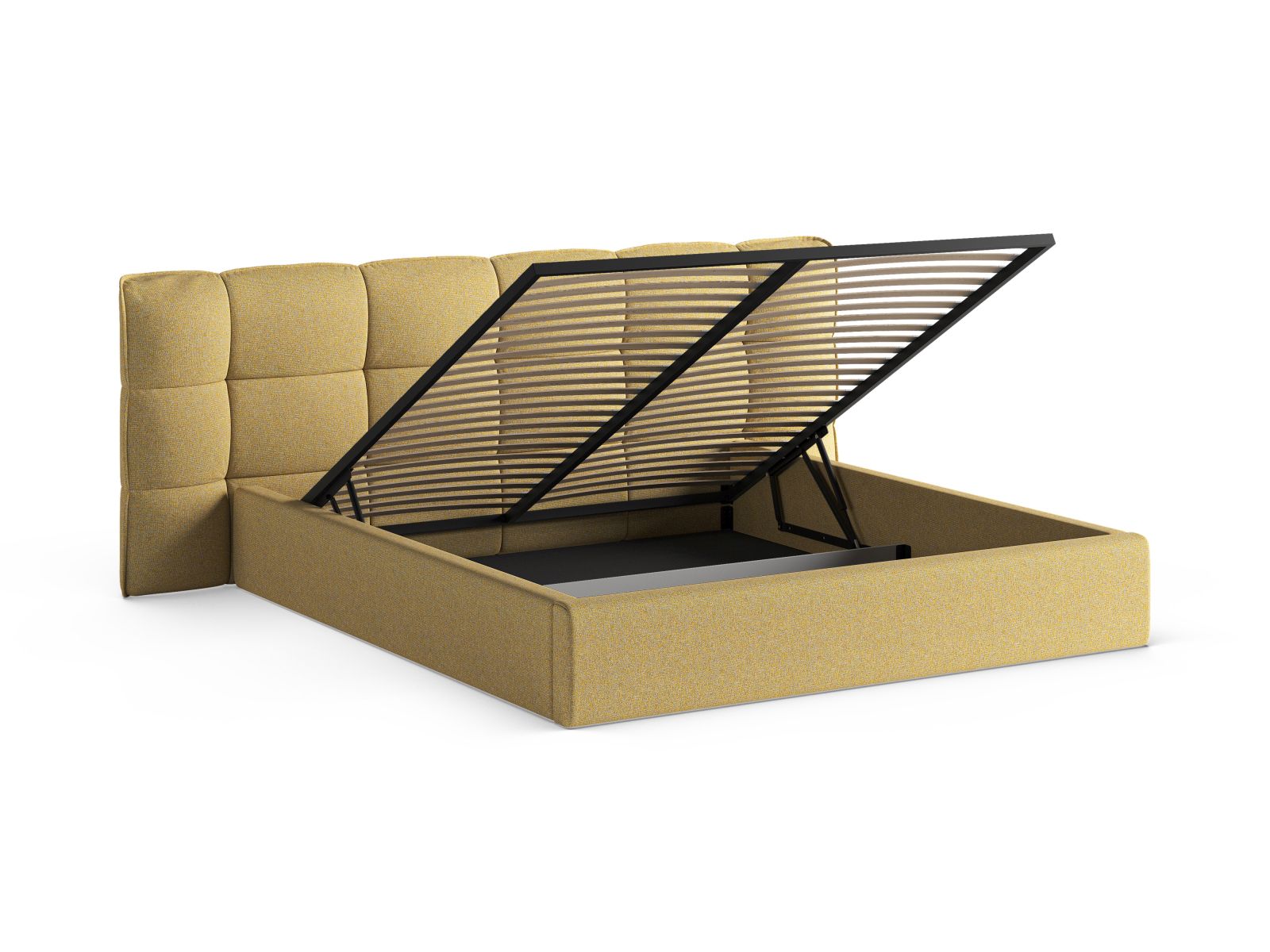 Elegantes Eric Bett mit praktischem Stauraum und stilvollem Kopfteil in Sunflower Melange-Puente, perfekt für moderne Schlafzimmer.