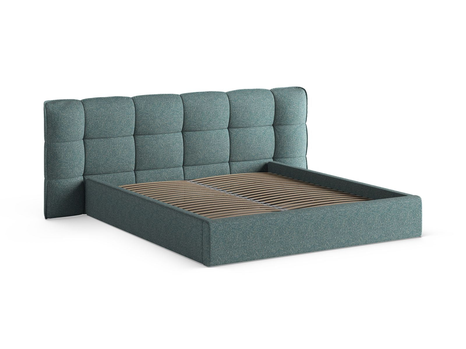 Elegantes Eric Bett mit praktischem Stauraum und stilvollem Kopfteil in Blue Melange-Puente, ideal für moderne Schlafzimmergestaltung.